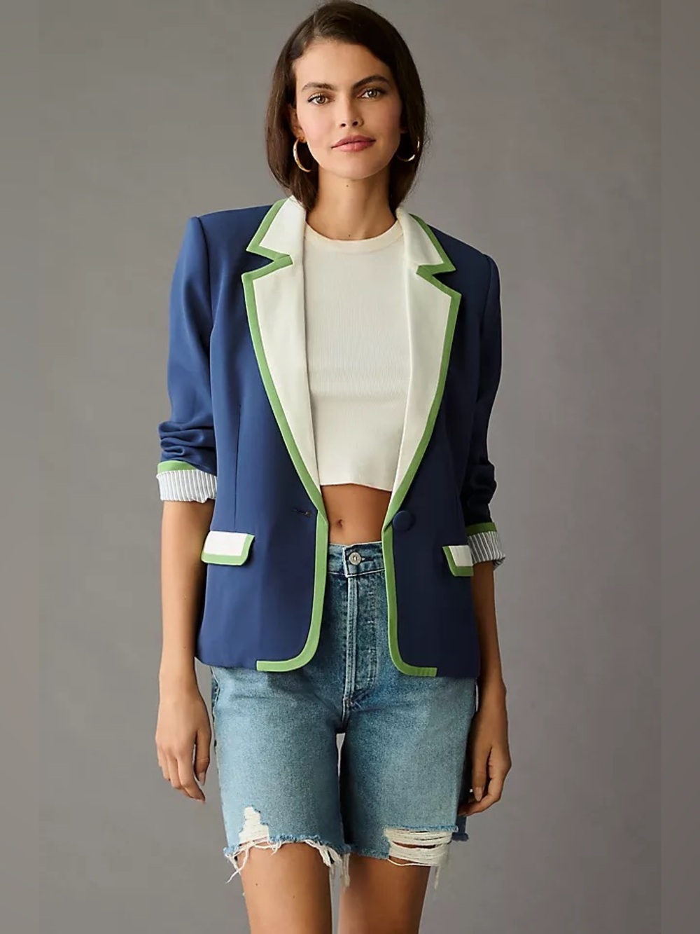 Anthropologie Maeve Colorblock Blazer in Navy (Price Firm)